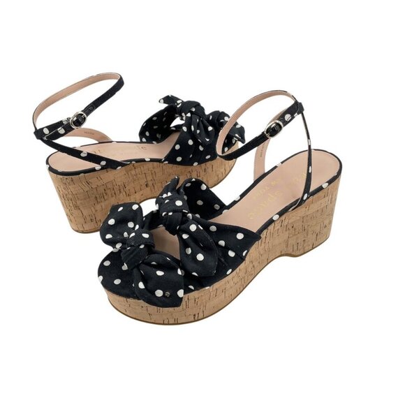 Kate Spade Julep Polka Dot Ankle Strap Knot Cork Platform Wedges Womens 10B